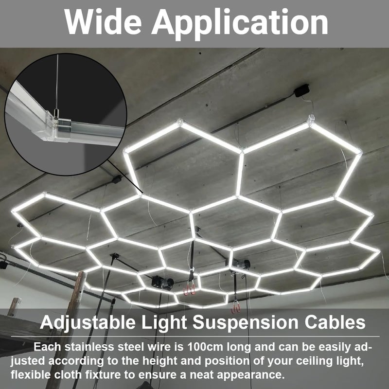 cezelux 12 Pack 3ft Lighting Suspension Cables Kit for Hexagon LED Lights Adjustable Steel Hanging Chains Per Strip Load Capacity 6.6Ib, Light Suspension Kit for Hexagon Garage Lights Aquarium Lights (12) - Image 3